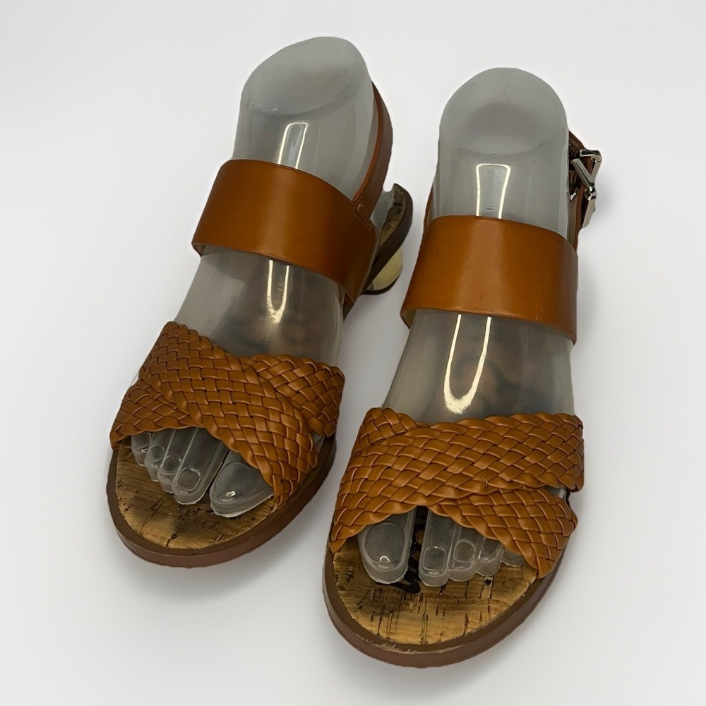 Sam Edelman Teena 2 Sandals 7M Tan Woven Strap Cork Footbed Gold Heel